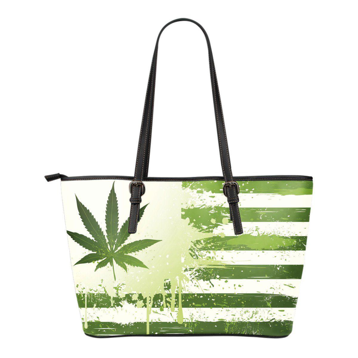 CannaFlag Small Leather Tote Bag - American Weedster