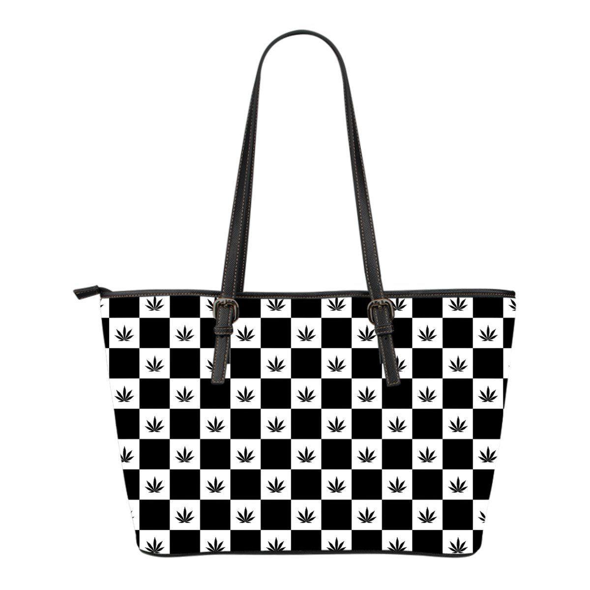 Checker Small Leather Tote Bag - American Weedster