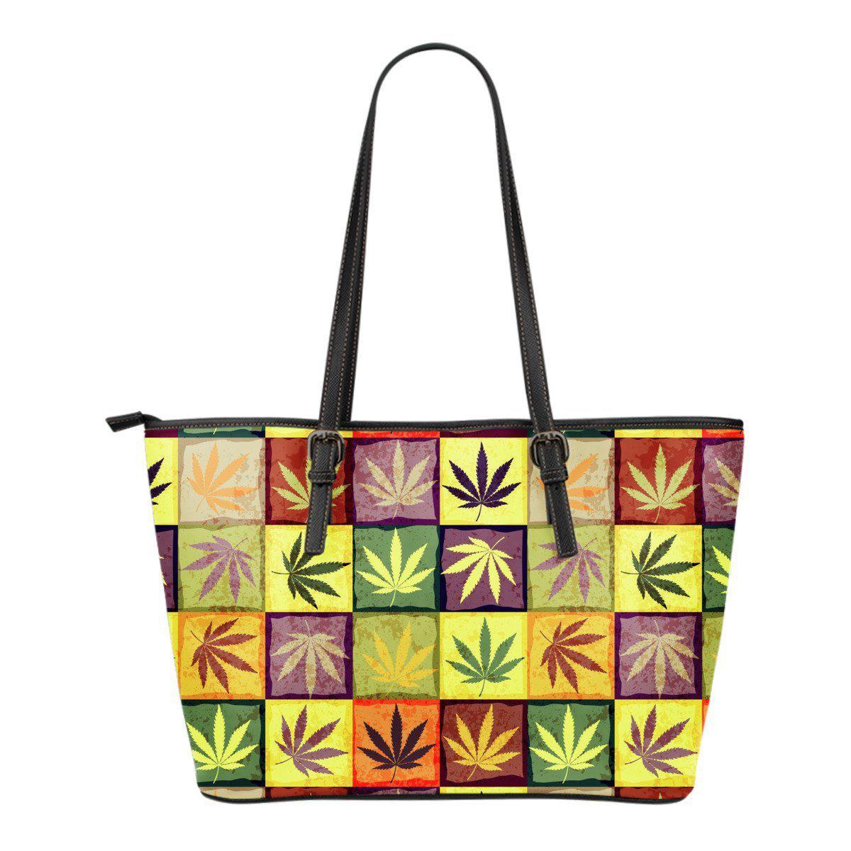 Square Multicolor Small Leather Tote Bag - American Weedster