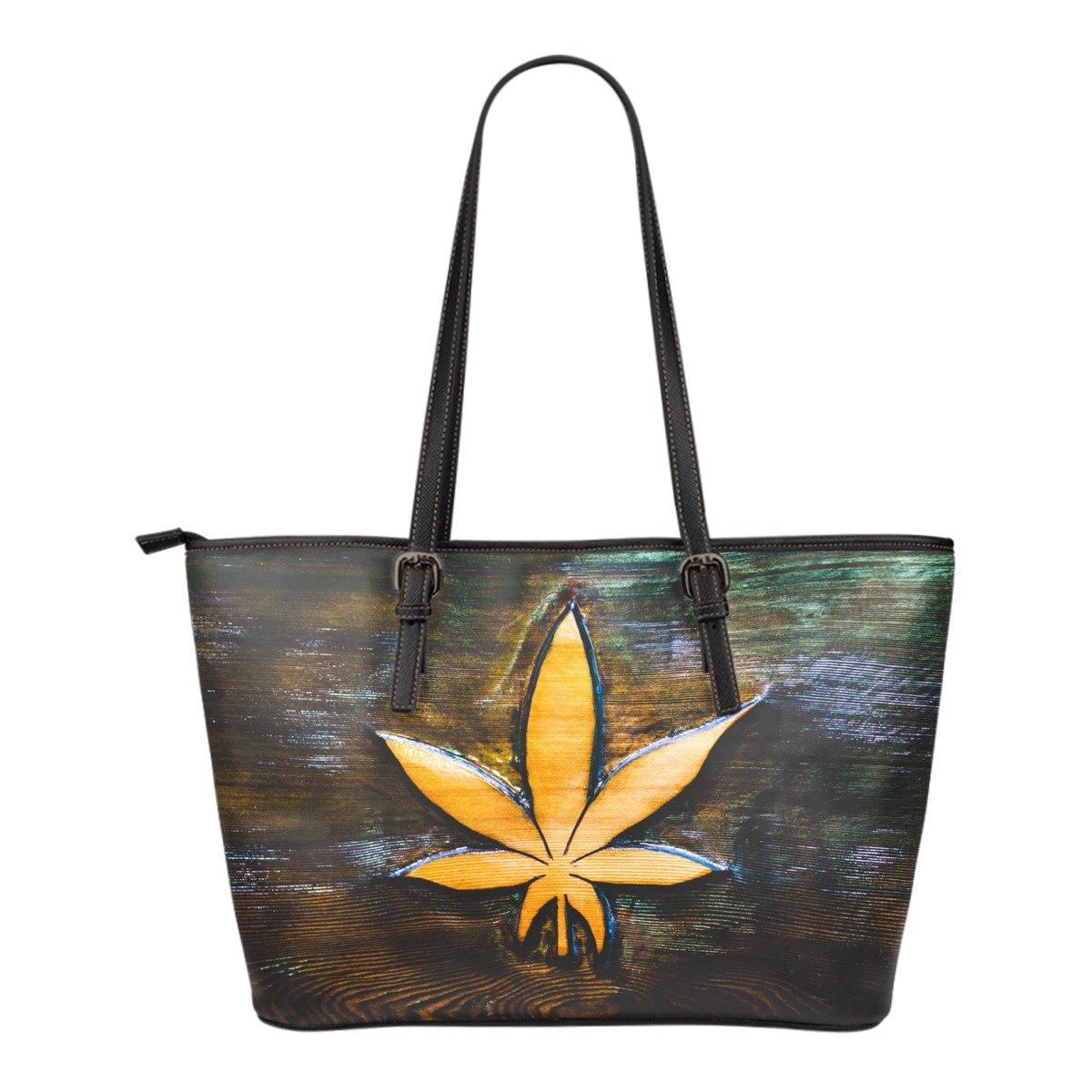 Wooden Leaf Small Leather Tote Bag - American Weedster