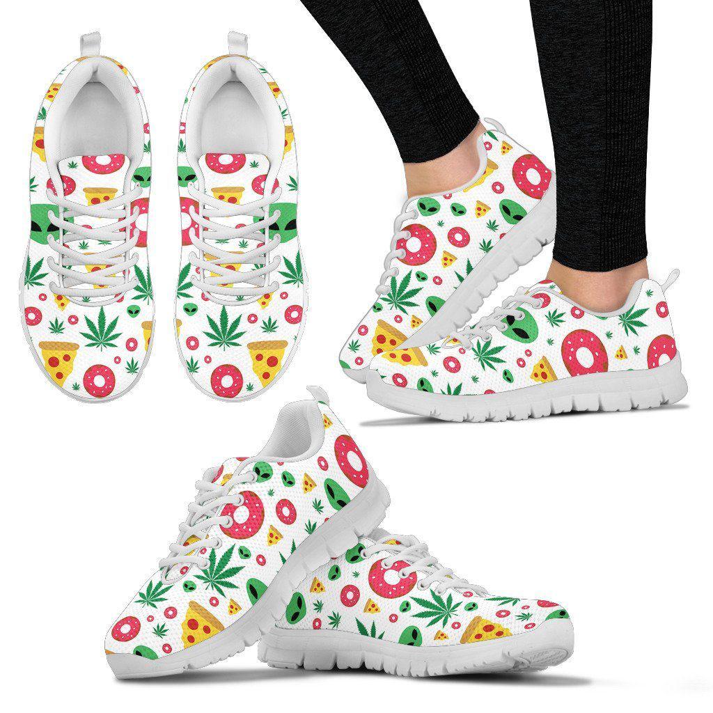 Pizza Donut Alien White Women and Men Sneakers - American Weedster
