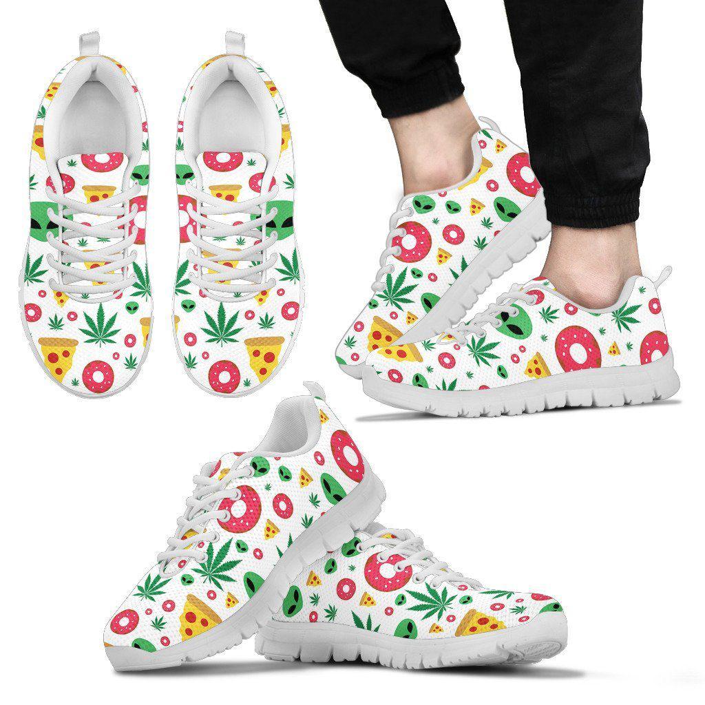 Pizza Donut Alien White Women and Men Sneakers - American Weedster