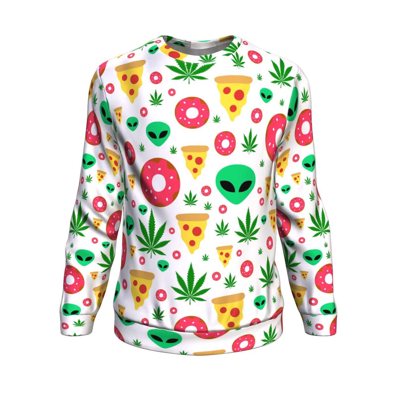 Pizza Donut Alien Unisex Sweater White - American Weedster