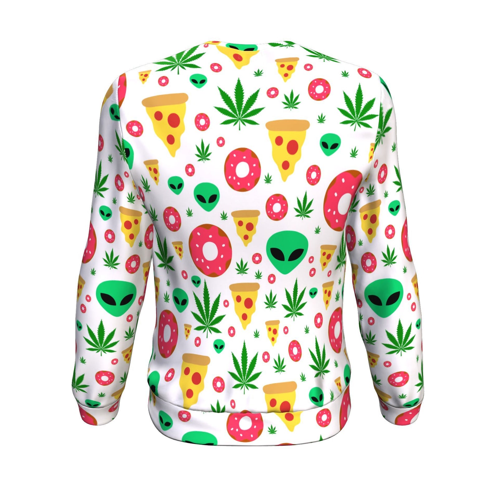 Pizza Donut Alien Unisex Sweater White - American Weedster
