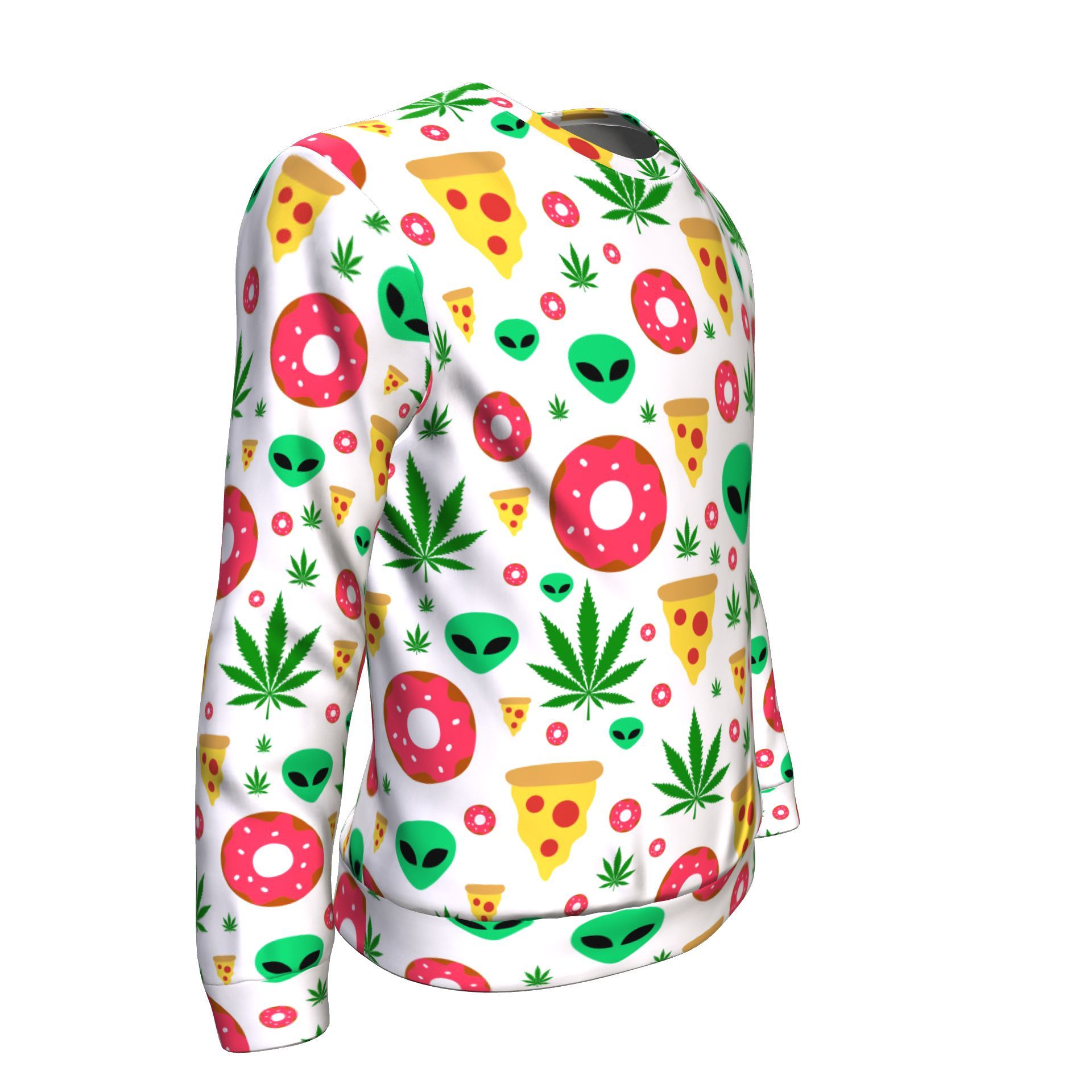 Pizza Donut Alien Unisex Sweater White - American Weedster