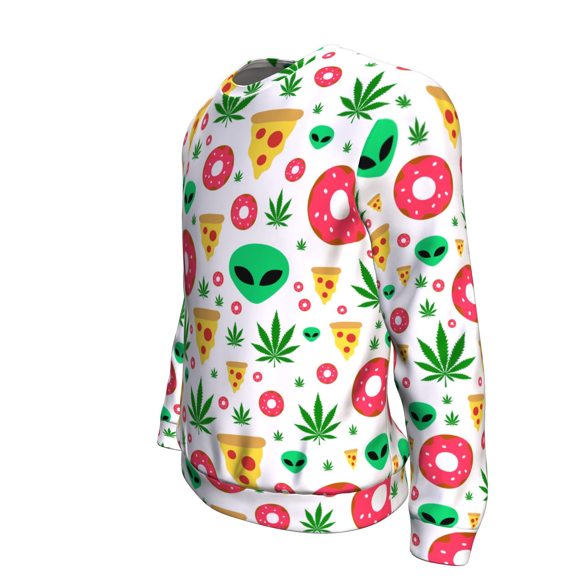 Pizza Donut Alien Unisex Sweater White - American Weedster